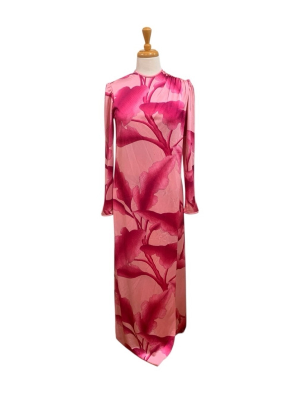 Vntg 70’s Women's long sleeved Kiyomi Hawaii Pink Floral Maxi Dress Size 8